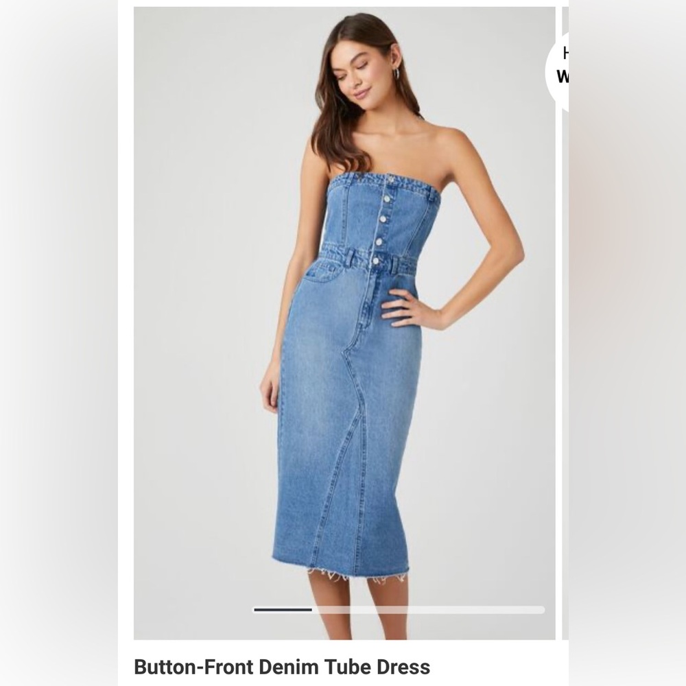 Button front denim tube dress